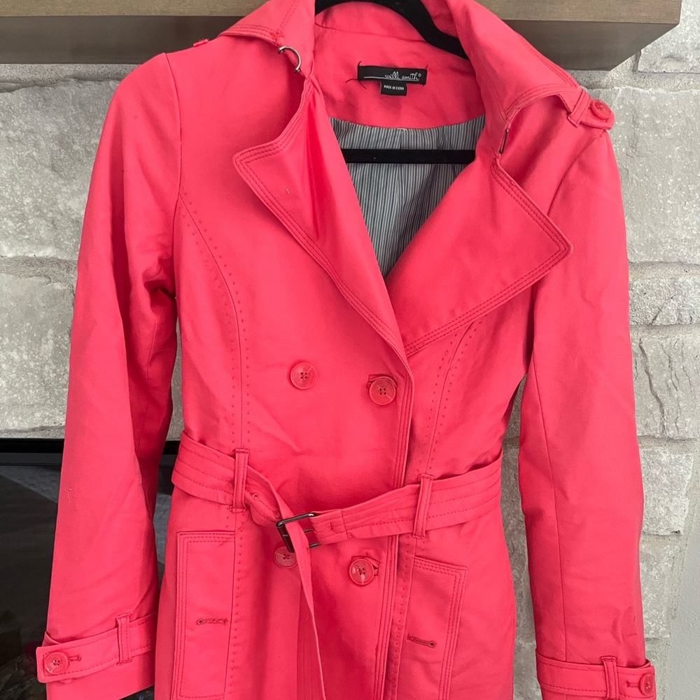 Coral Pink trench coat jacket with belt